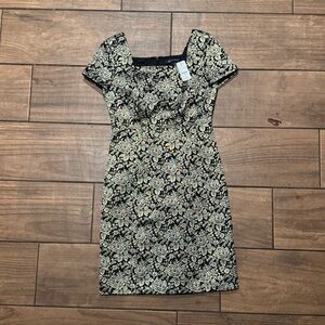Brooks Brothers Black and Gold Metallic Mini Dress with Square Neckline NWT